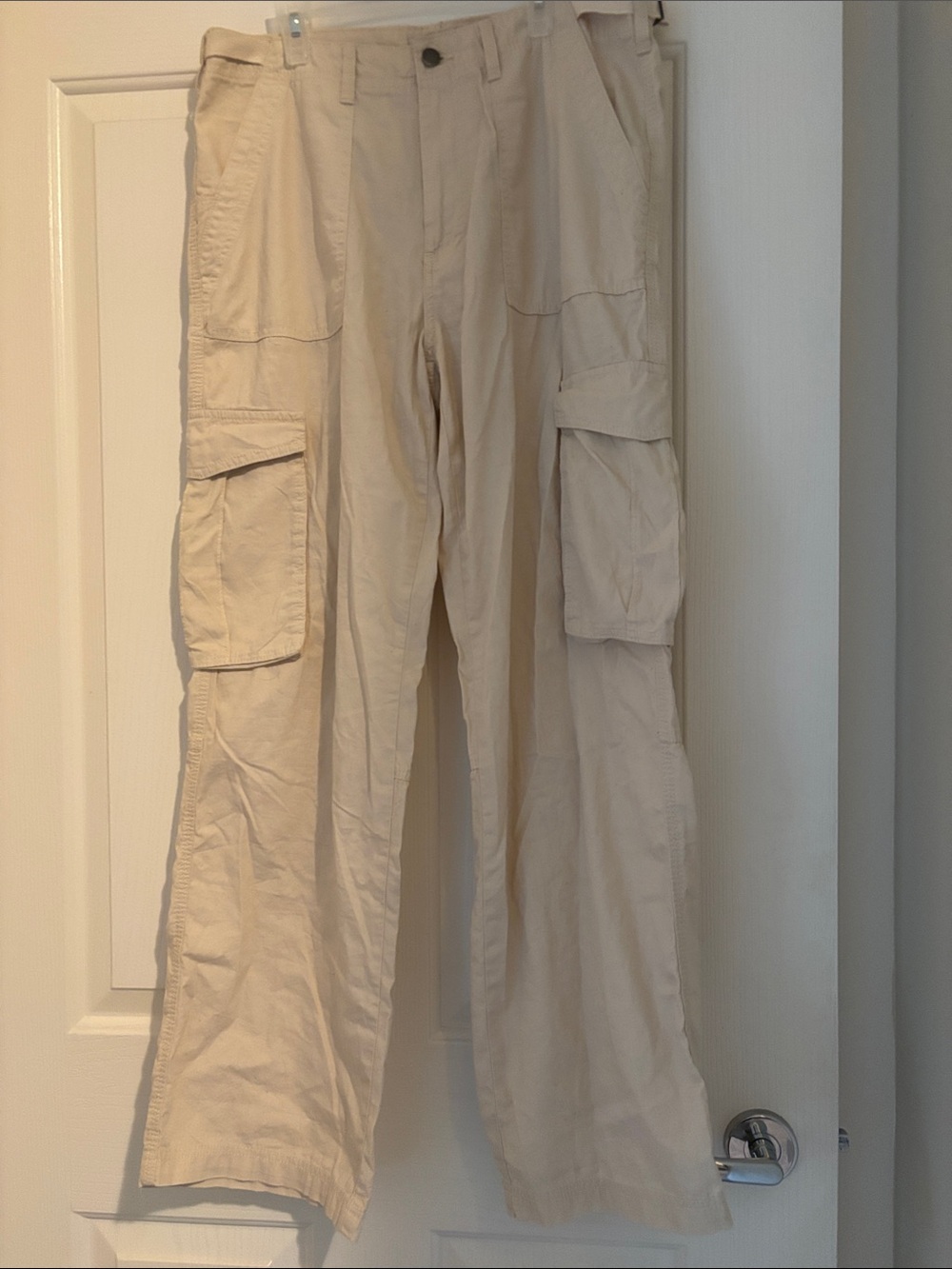 Harlow Cream/Beige Straight-Leg Cargo Pants with Flap Pockets